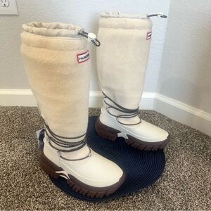 NEW Hunter Sherpa Tall Snow Boots Insulated Waterproof Sz 6 US / 37 EU Ivory